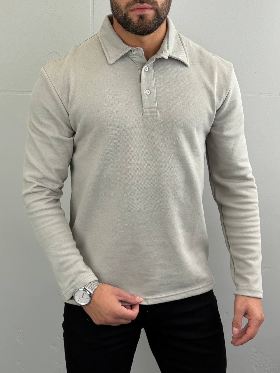 muska-majica-dugih-rukava-polo-svetlo-siva-m1078-slika-1 Polo Majica dugi rukav - regular fit - Slika 3