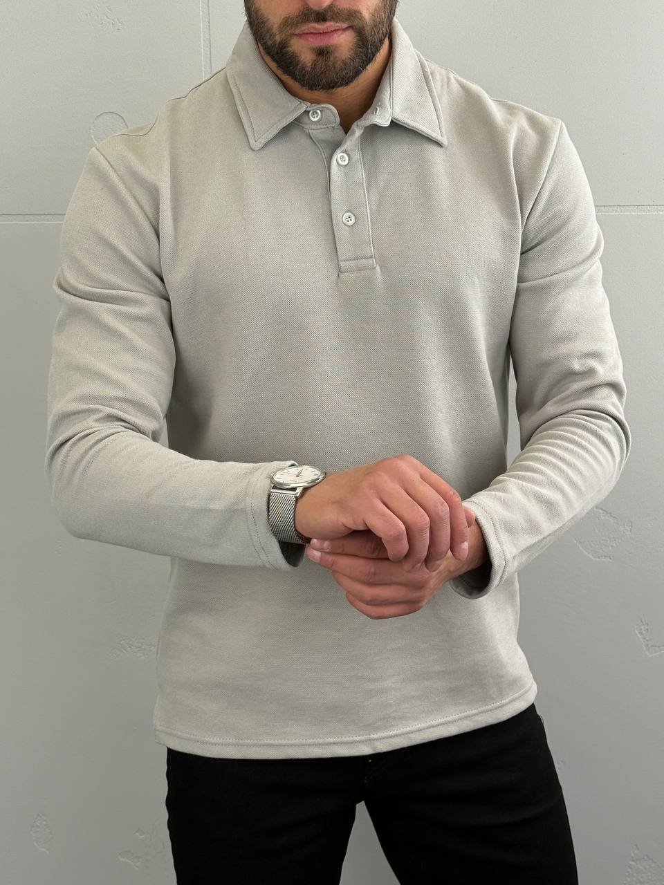 muska-majica-dugih-rukava-polo-svetlo-siva-m1078-slika-3 Polo Majica dugi rukav - regular fit - Slika 8