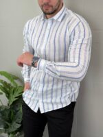 Lanena Košulja na Pruge K3553 - Slika 8