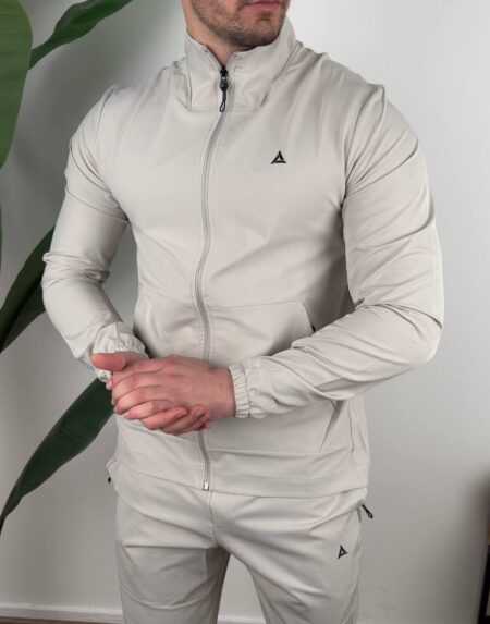 muška trenerka komplet svetlobež zip jakna i matching pantalone