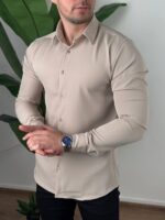 bež ultra flex košulja prednji prikaz čista pozadina slim fit