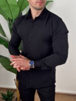 crna ultra flex košulja pripijena uz tijelo detalj torza