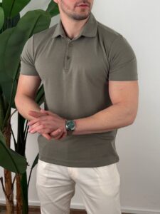 Muška polo majica maslinaste boje sa waffle pletenjem