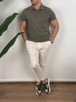 Maslinasta muška polo majica od modal-pamuk mešavine, bočno