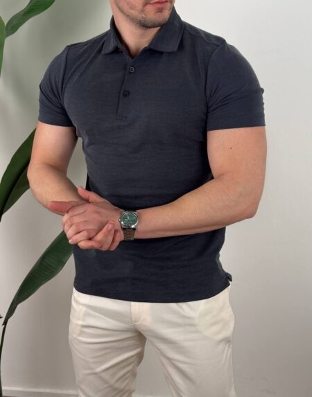 Muška polo majica tamnosive boje, glavni prikaz spreda